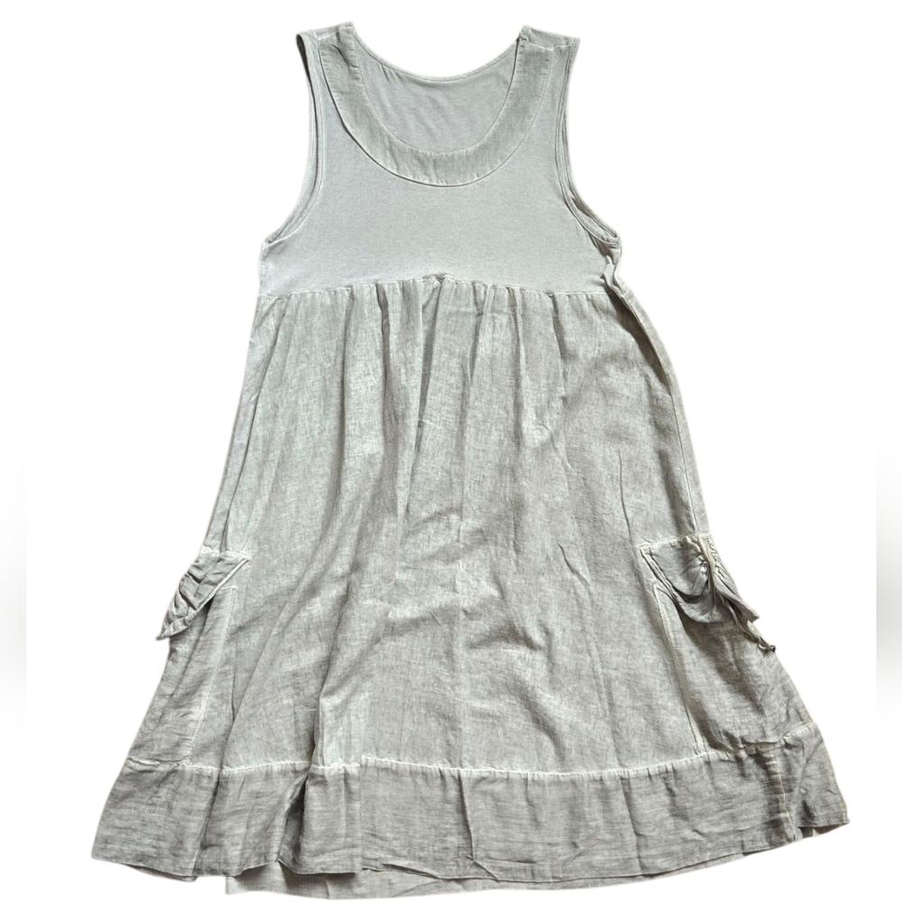 Gray linen cotton blend sleeveless Boho Style oversized relaxed dress size Small